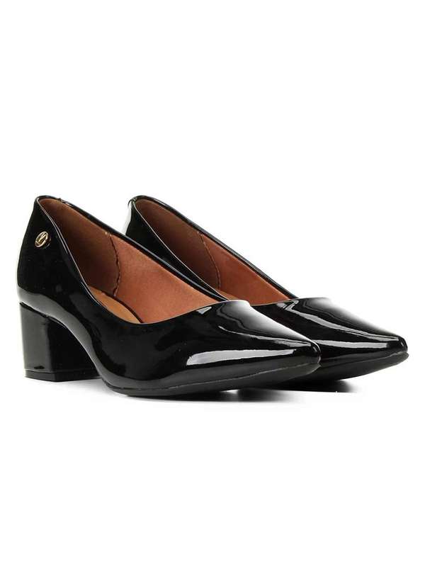 Scarpin Vizzano Verniz Salto Grosso Bico Fino Preto Cabana Magazine