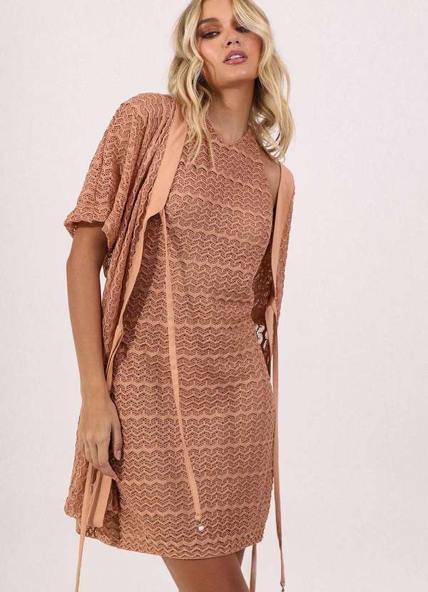 Vestido Renda Curto Saida De Praia Nude Labrava Bege Babadotop