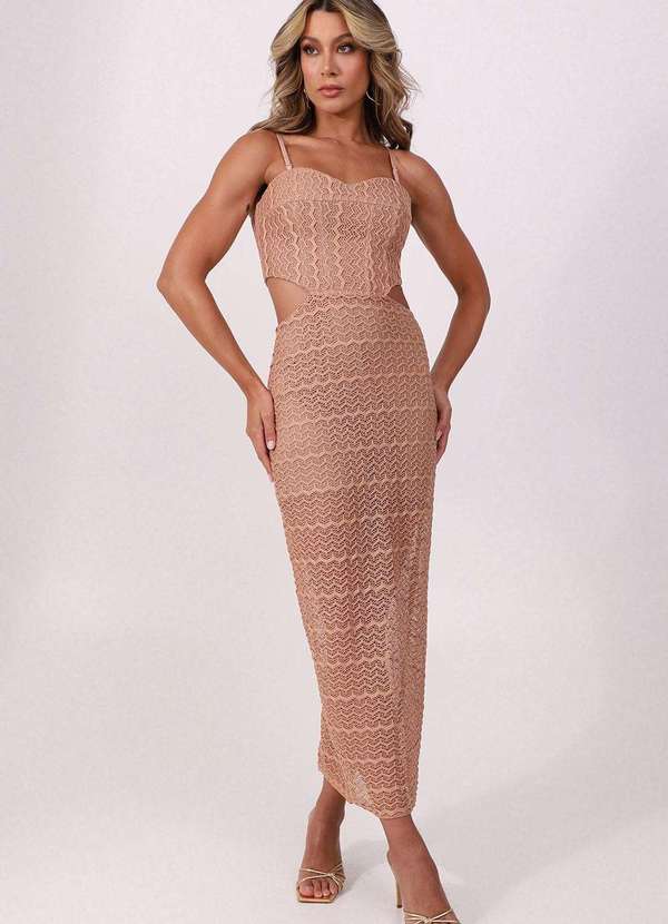 Vestido Renda Super Midi Decote Coracao Nude Labrava Bege Babadotop