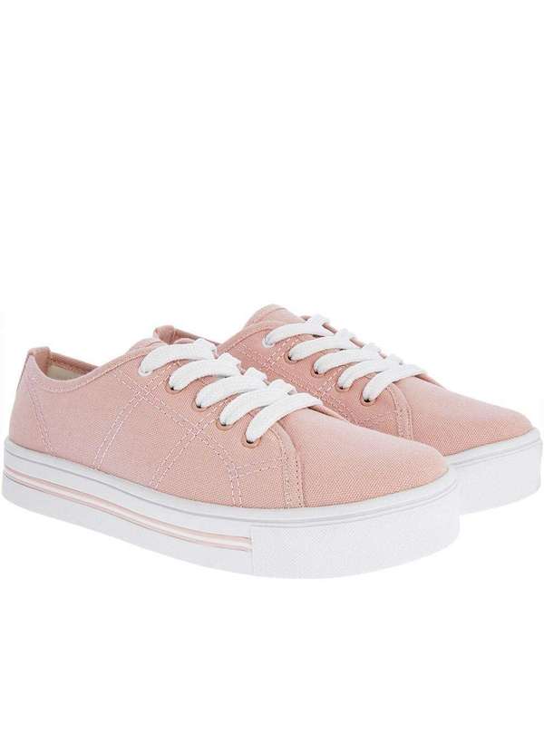 Tênis Gabriela Flatform Feminino Pespontos Tecido Rosa Nude Studio Z