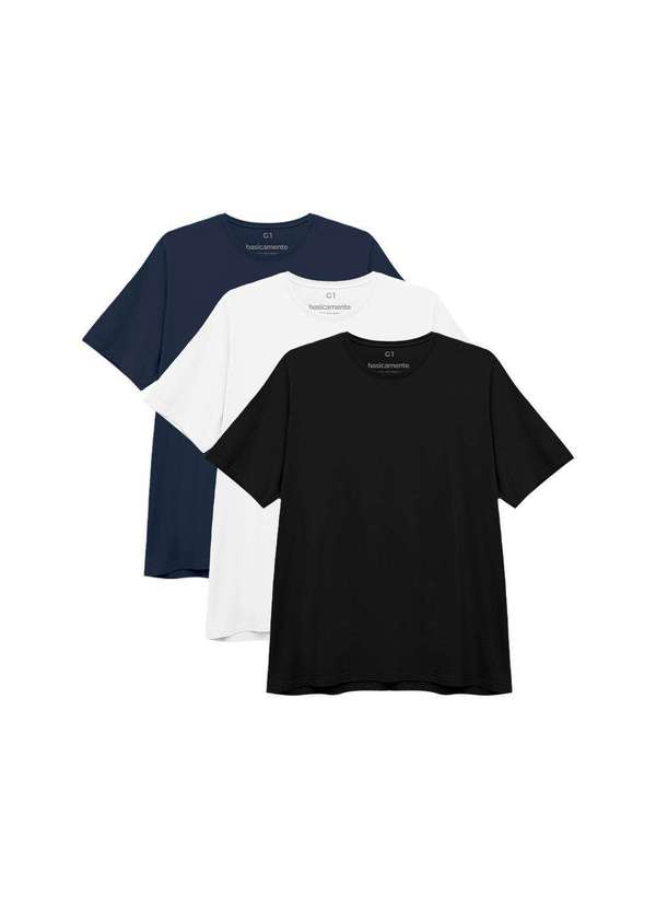 Kit De Camisetas Gola C Plus Size Masculina Branco Preto Azul Marinho