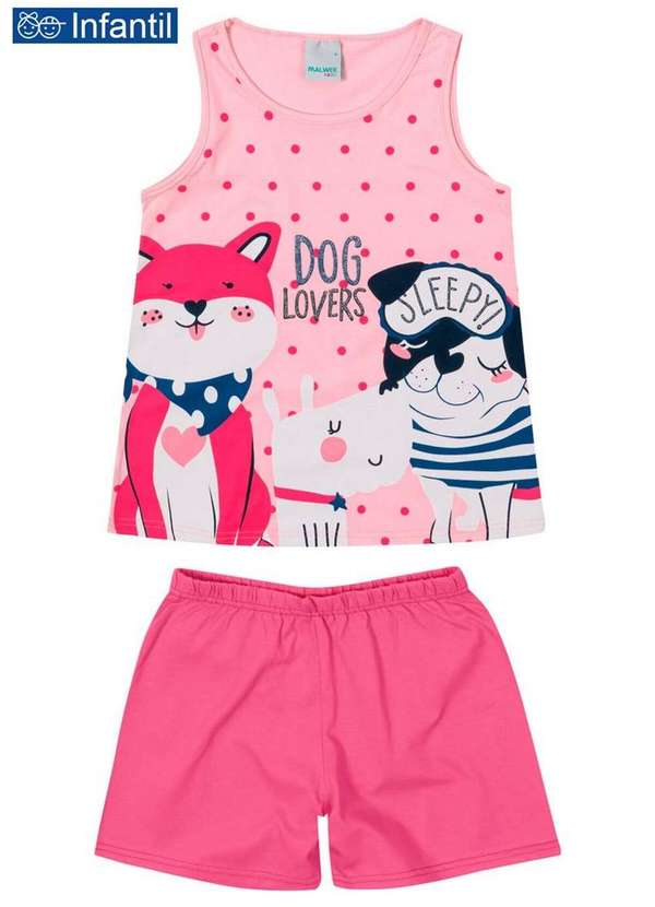 Pijama Infantil Menina Curto Malwee Rosa Claro Meias