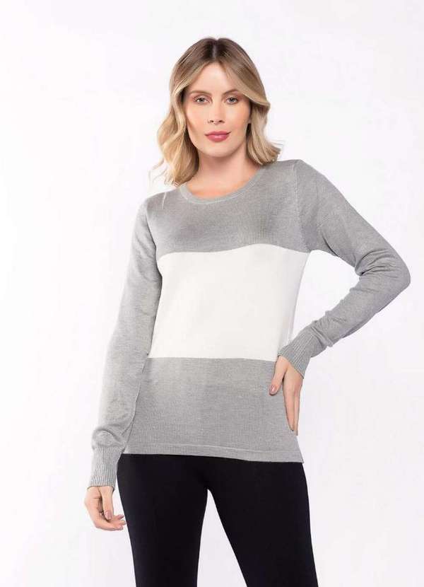 Blusa Tricot Bicolor Cinza Lamis