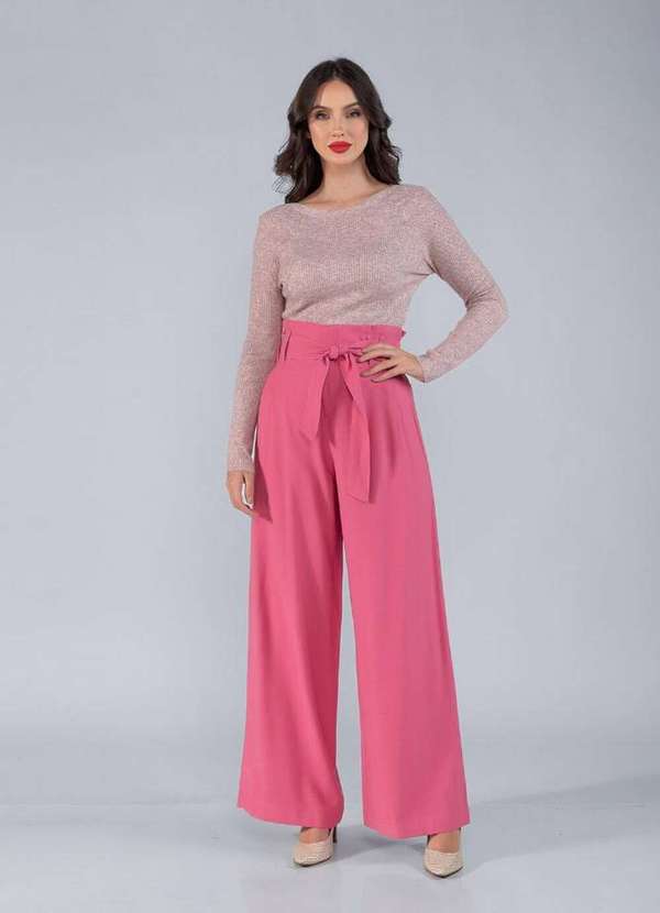 Calca Pantalona Em Viscolinho Clochard Rose Lamis