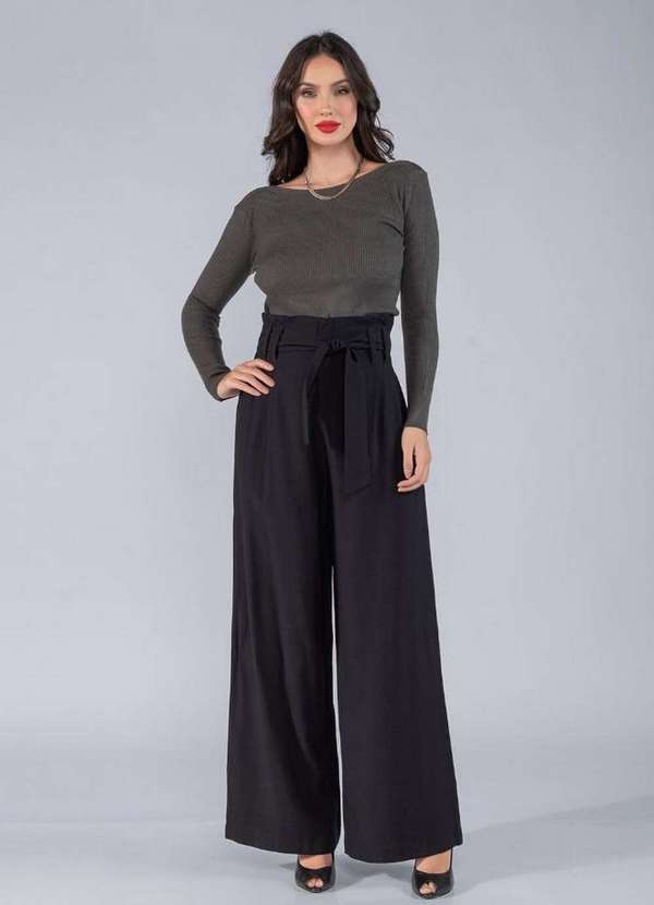 Calca Pantalona Em Viscolinho Clochard Preto Lamis