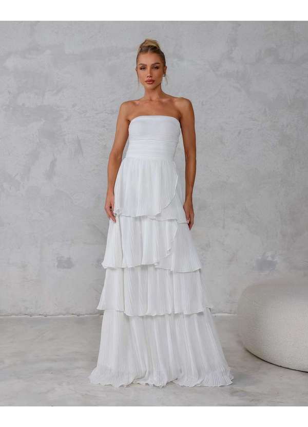 Vestido Dot Clothing Longo Plissado Offwhite Branco Dress Us