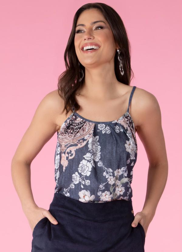 Blusa Floral Cinza De Al As Quintess