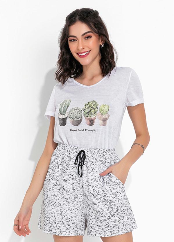 Blusa Cactos Manga Curta E Estampa Localizada Queima De Estoque