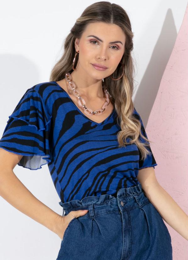 Blusa Babados Nas Mangas Tigre Azul Quintess