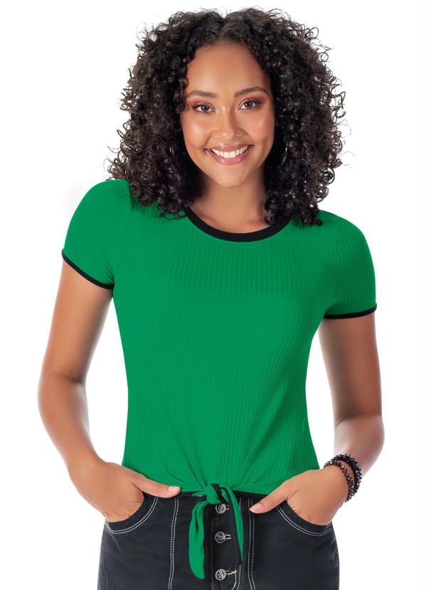 Blusa Manga Curta e Amarração Verde Habana