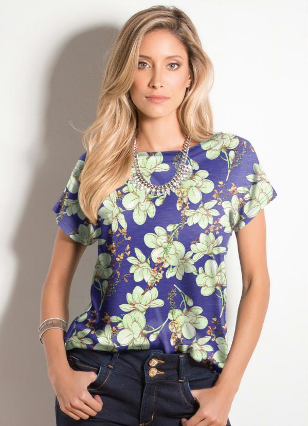 Blusa Mangas Curtas Floral Roxo Quintess