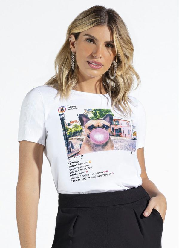 Blusa De Manga Curta Em Meia Malha Branco Doce Trama