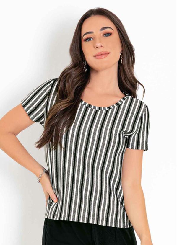 Blusa Listrada Mescla Mangas Curtas Queima De Estoque