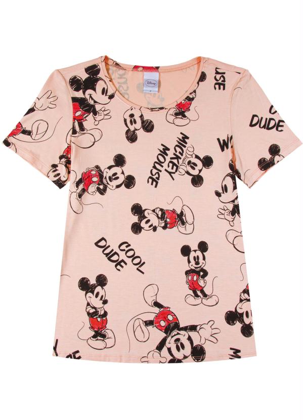 Blusa Manga Curta Estampa Rotativa Rosa Disney By Cativa