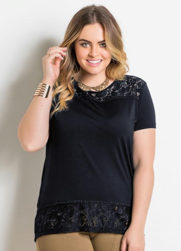 Blusa Mullet Renda Preta Plus Size Quintess Quintess