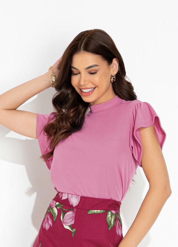 Blusa Rosa Gola E Babado Na Cava Moda Pop