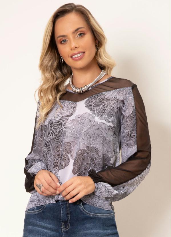 Blusa Geo Tnico Decote E Mangas Em Tul Quintess