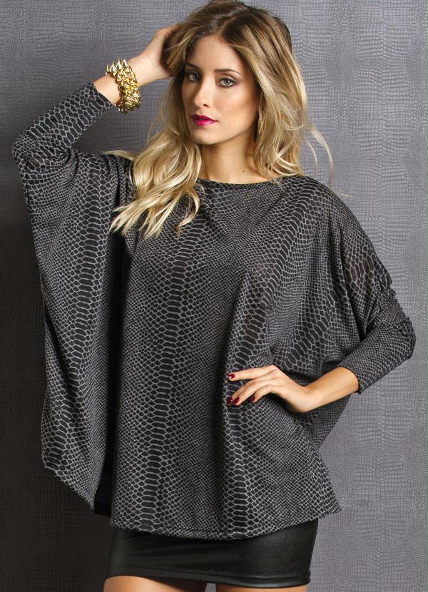 Blusa Estampa De Cobra Chumbo Quintess