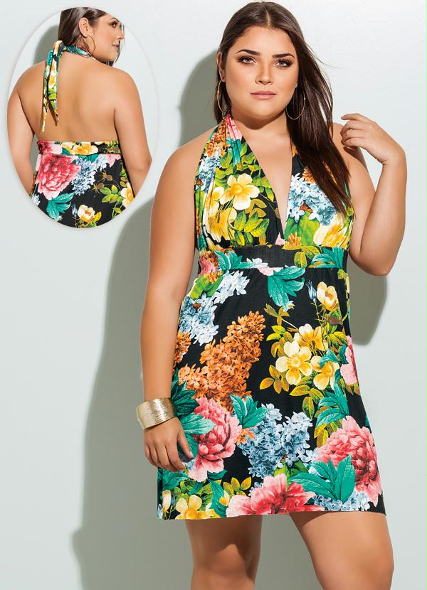 Vestido Decote V Frente Nica Floral Plus Size Quintess