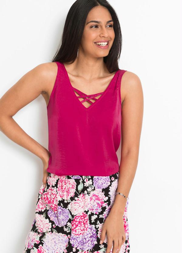 Blusa Regata Tiras No Decote Pink Queima De Estoque