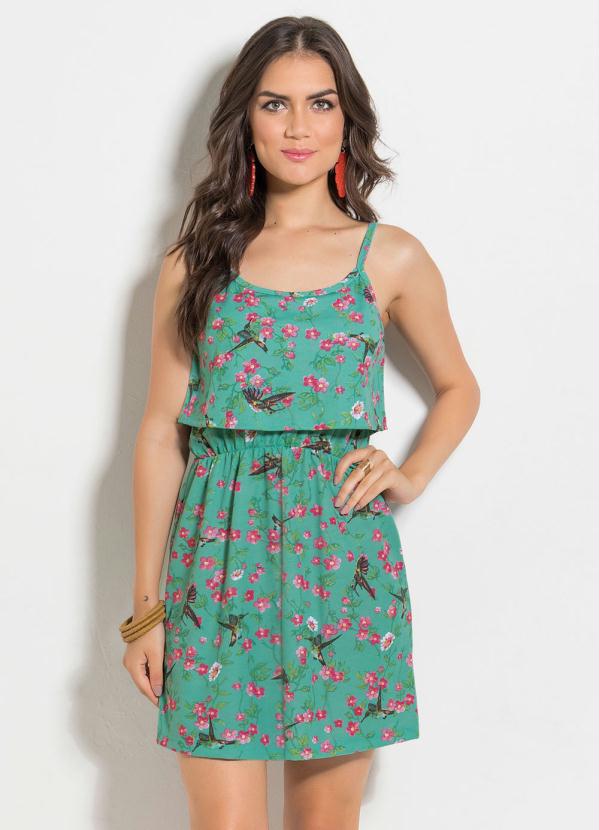 Vestido de Alças Floral Babado no Decote Queima de Estoque