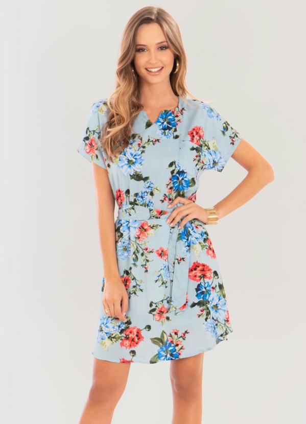 Vestido Quintess Floral Azul Soltinho Quintess