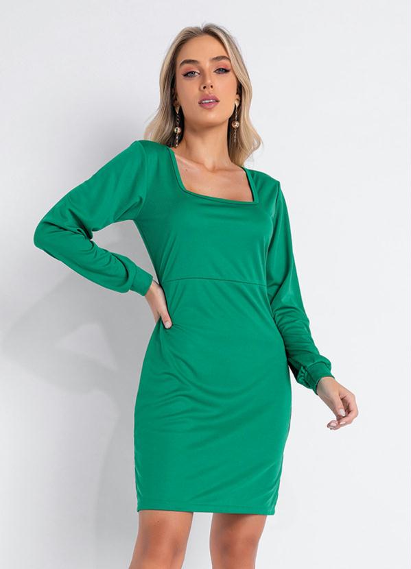 Vestido Verde Decote Quadrado Queima De Estoque