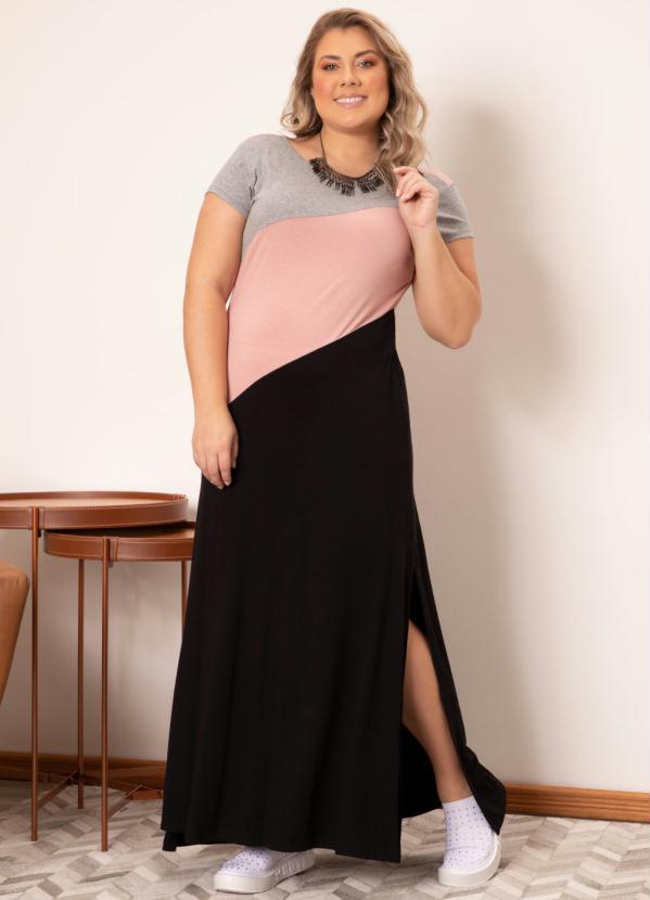 Vestido Longo Mescla Rosa E Preto Bolsos Quintess