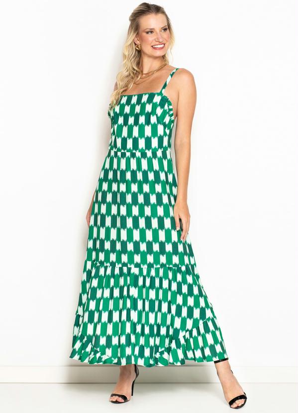 Vestido Midi De Linho Estampa Cerda Figo Verde Maria Filo