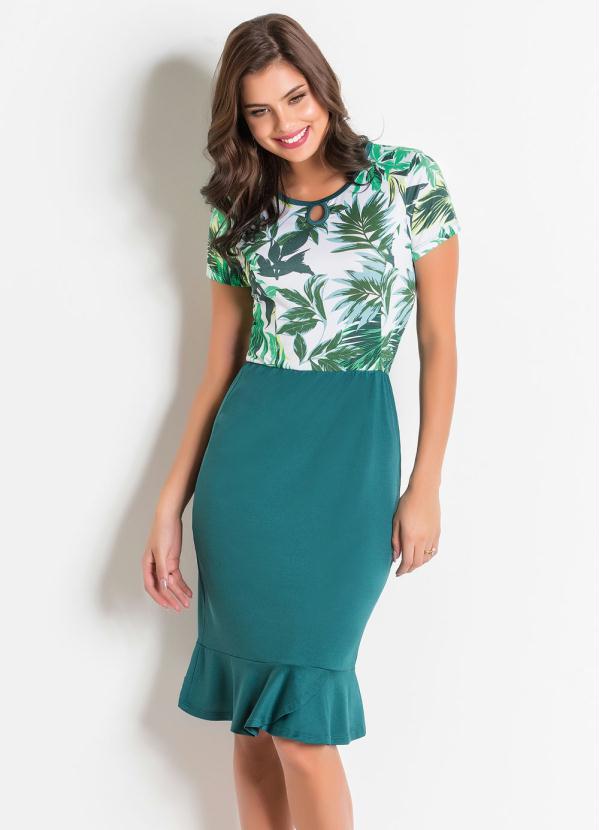 Vestido Moda Evang Lica Verde E Folhagem Queima De Estoque