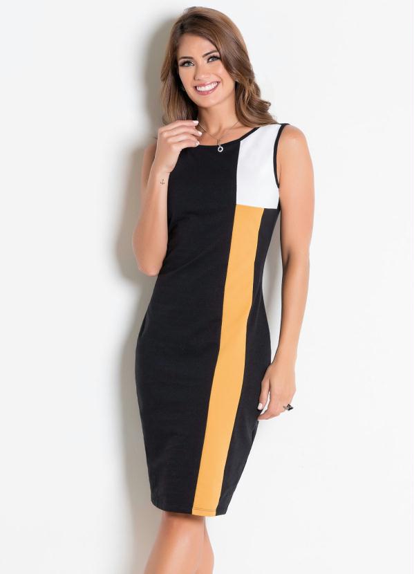 Vestido Tubinho Preto Amarelo Moda Evang Lica Queima De Estoque