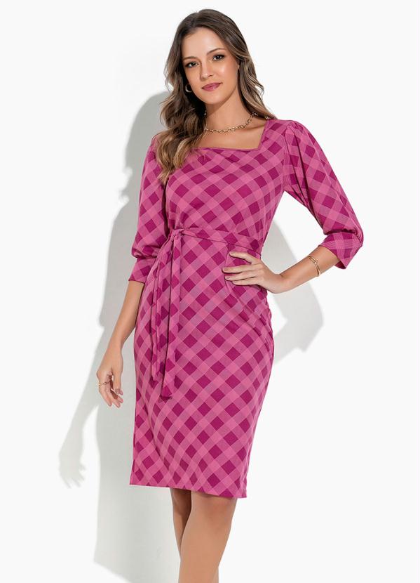 Vestido Xadrez Pink Tubinho Moda Evang Lica Rosalie