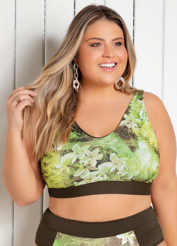 Top Biqu Ni Verde E Marrom Estilo Top Plus Size Queima De Estoque