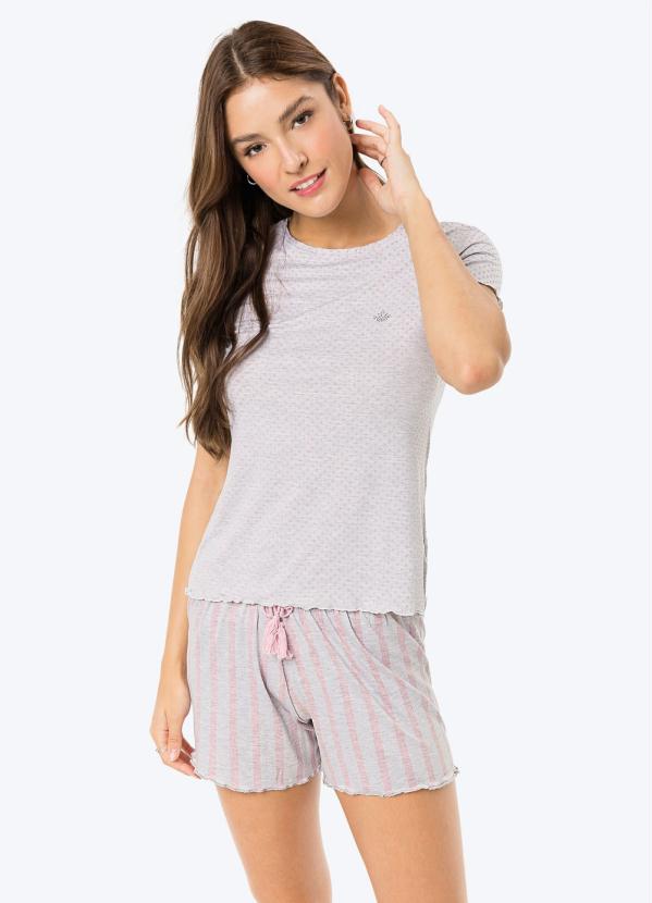 Pijama Cinza Claro Em Viscose Strass Malwee