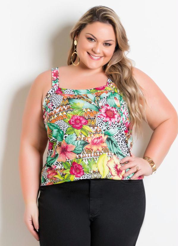 Blusa de Alças Plus Size Floral Marguerite Marguerite