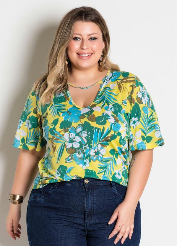 Blusa Floral Plus Size Mangas Amplas Marguerite