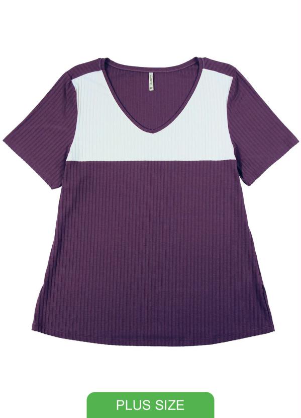 Blusa Em Tecido Canelado Decote V Roxo Habana