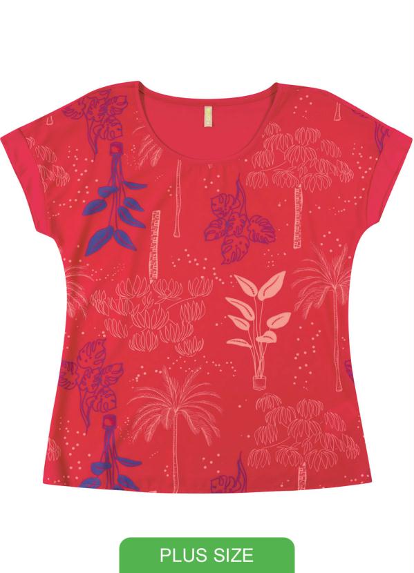 Blusa Manga Curta Estampada Vermelho Cativa