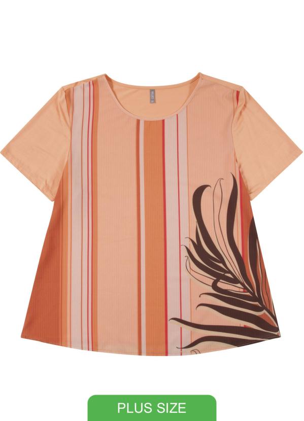 Blusa Manga Curta Plus Size Laranja Cativa