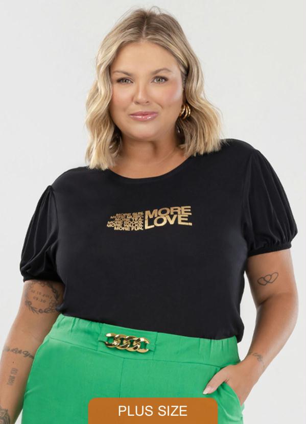 Blusa Manga Levemente Bufante Plus Size Preto Donna Peck