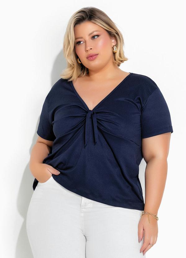 Blusa Marinho Amarração Plus Size Marguerite