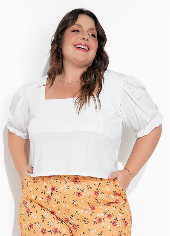 Blusa Off White Mangas Bufantes Plus Size Marguerite