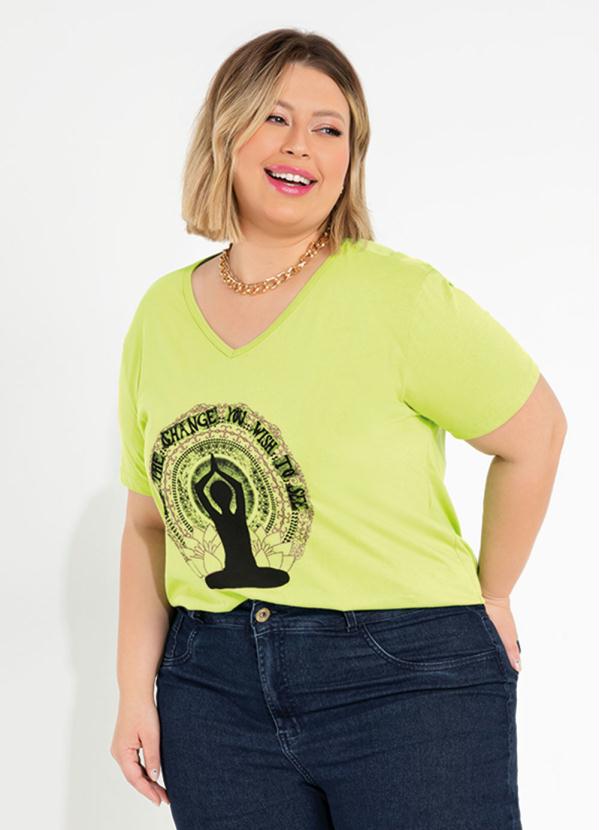 Blusa Verde Estampa Metalizada Plus Size Queima De Estoque