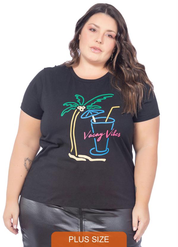 T Shirt Feminina Estampa Praia Preto Miss Masy Plus