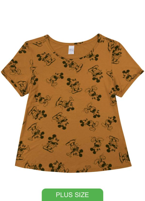 T Shirt Plus Size Estampa Rotativa Laranja Disney By Cativa