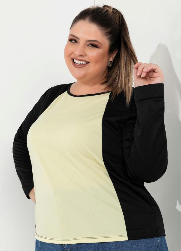 Blusa Preta E Amarela Recorte Plus Size Marguerite