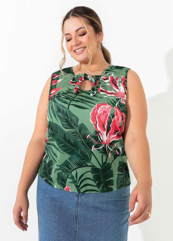 Regata Folhagem Verde Amarração Plus Size Marguerite