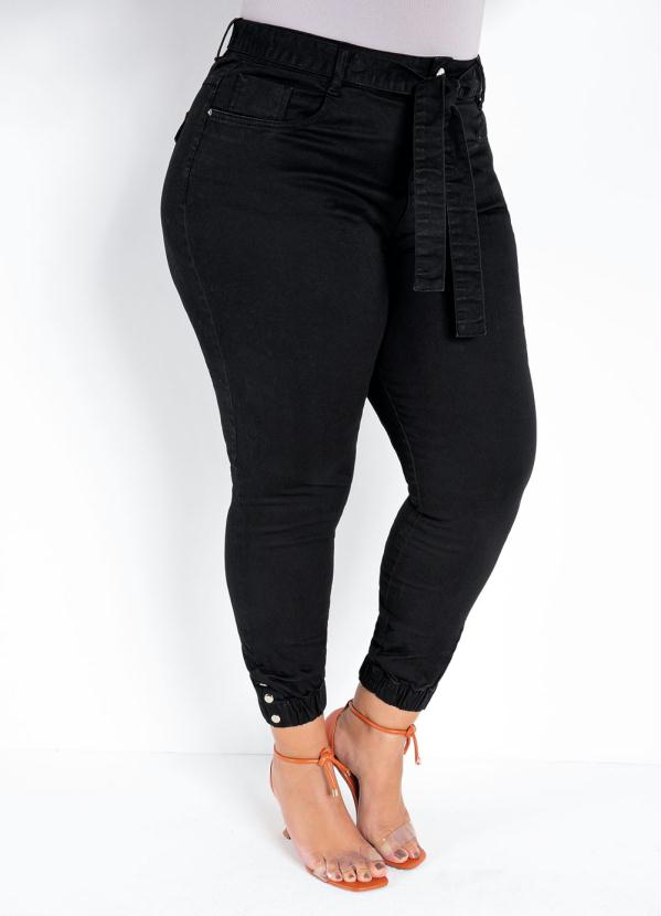 Calça Preta Jogger Plus Size Sawary Sawary Jeans