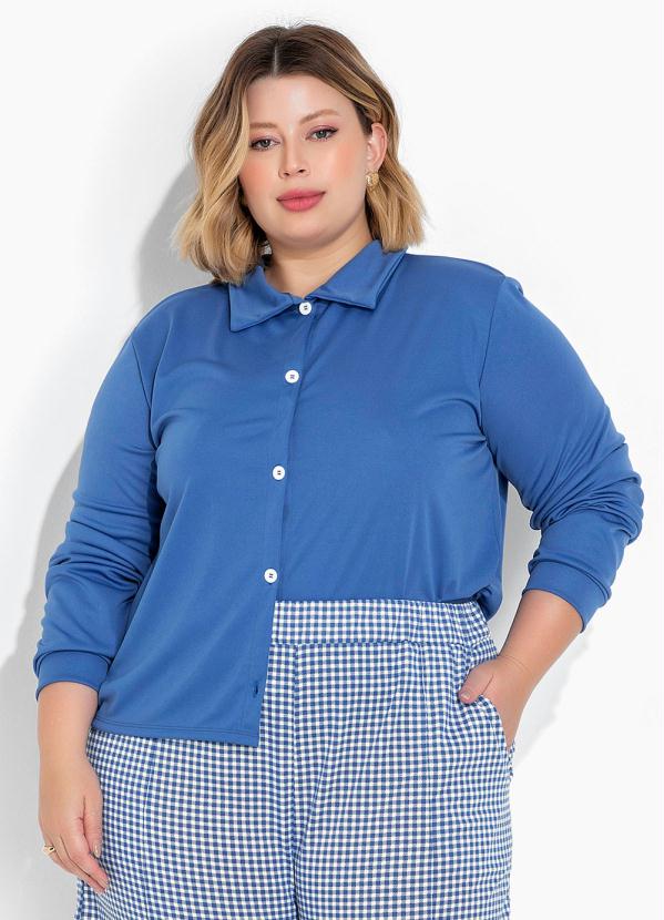 Camisa Azul Es E Mangas Longas Plus Size Marguerite