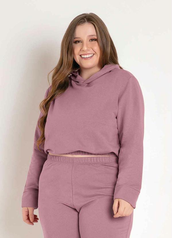 Casaco Cropped Rosa Capuz Plus Size Marguerite